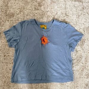 UNIF Blue Tee with Orange Sun Graphic